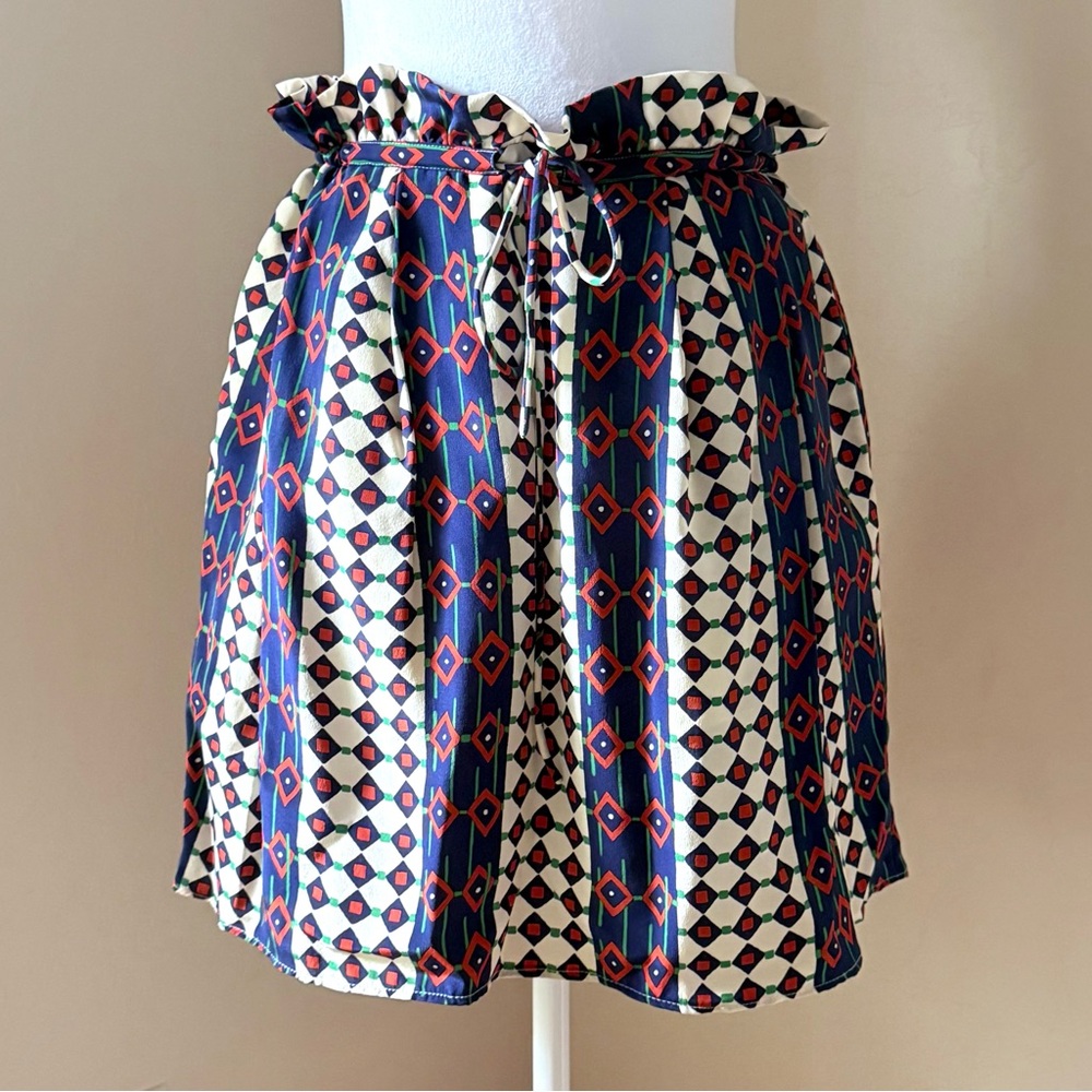 Marc by Marc Jacobs Silk Geometric Print Paper Bag Waist Multicolor Mini Skirt 2